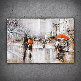 3D kovové umelecké dielo, obraz Romantická ulica, rozmery 80x120 cm