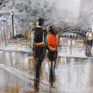 3D kovové umelecké dielo, obraz Romantická ulica, rozmery 80x120 cm