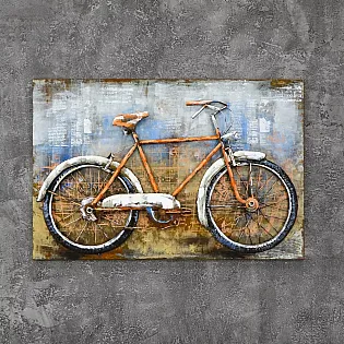3D kovová kresba Oranžové retro kolo, rozměry 80x120cm, váha 8,8kg