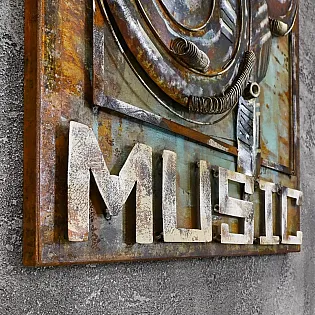 Oeuvre dArt en Métal 3D Microphone et Casque Open Music, dimensions 60x90cm