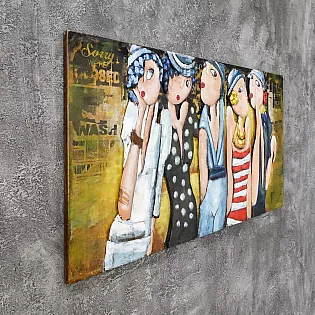 3D kovová kresba, Dámy dvacátých let, rozměry 65x130cm, váha 8,5 kg