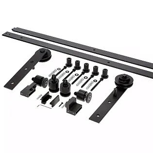 Black Sliding Door System for Single Glass Leaf, Wall-Mounted, 2 m Track, Supports up to 130 kg