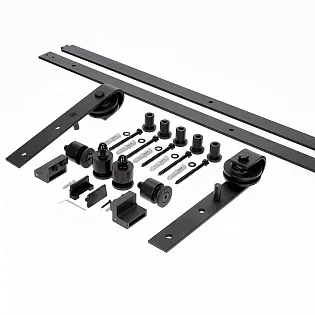 Cam kapılar için tek kanatlı kayar cam kapı sistemi, 130 kga kadar, 2 metre uzunluğunda, siyah, duvara montajlı