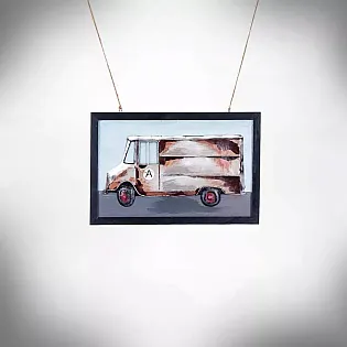 Arte em metal 3D, decoração de parede, imagem - Caminhão de entrega A, dimensões 60x40cm