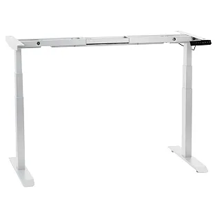 Yüksekliği elektrikle ayarlanabilen metal masa çerçevesi, iki motorlu, beyaz renkli, yükseklik 61,5-126,5 cm, uzunluk 119-172 cm