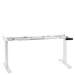 Yüksekliği elektrikle ayarlanabilen metal masa çerçevesi, iki motorlu, beyaz renkli, yükseklik 61,5-126,5 cm, uzunluk 119-172 cm