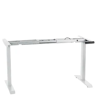 Elektrikli yükseklik ayarlı metal masa iskeleti, beyaz renk, iki motorlu, yükseklik 70,5-118 cm, uzunluk 119-172 cm