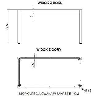 Estructura de mesa con patas cuadradas, tamaño 116x66 cm, altura 72,5 cm, varios colores de estructura