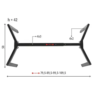 Fém asztalváz, hosszban állítható, fekete szín, magasság 42 cm, hossz 79,5 - 109,5 cm