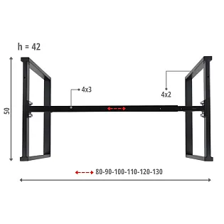 Estructura massissa de taula metàllica amb potes quadrades, color negre, alçada 42 cm, longitud ajustable 80-130 cm