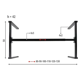Kovový rám stola, výška 42 cm, nastaviteľná dĺžka 80-130 cm, farba čierna