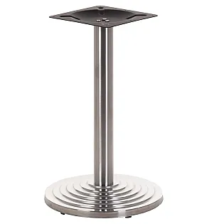 Base central de mesa de metal hecha de acero inoxidable, altura 71,5 cm, cepillada, diámetro 45 cm