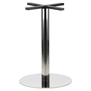 Centrale tafelvoet van roestvrij staal, gepolijst, hoogte 72,5 cm, diameter voet 49,5 cm