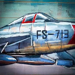 Déco murale métal 3D, déco murale - Avion bleu, dimensions 120x60 cm