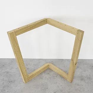 3D spatial wooden table legs for tables, raw oak solid wood, triangular shape, height 72 cm, maximal width 73.5 cm, set of 2 pcs