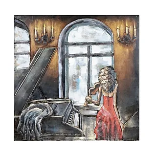 Cuadro 3D de metal Mujer con violín, dimensiones 100x100 cm