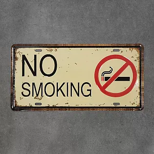Informatiivinen koristeellinen suorakulmainen metallikyltti No smoking, koko 31x16 cm, 5 kpln setti