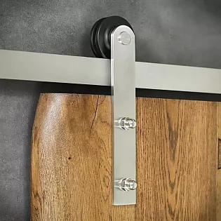 Sistema scorrevole per porte in legno ad unanta, peso fino a 130 kg, lunghezza 2 metri, colore grigio, acciaio inox, montaggio a parete