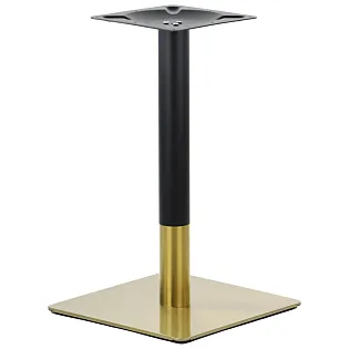 Base de taula metàllica en una combinació de color daurat i negre, columna rodona, alçada 72,5 cm, placa inferior 45x45 cm, adequada per a sobres de taula de fins a 70x70 cm