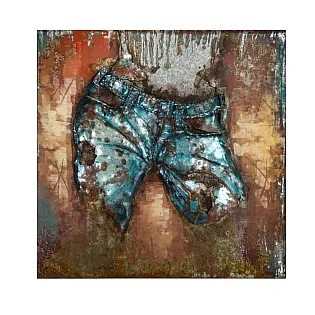 3D kovové umelecké dielo Blue Jeans, pohľad spredu, rozmery 100x100 cm