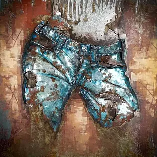 3D kovové umelecké dielo Blue Jeans, pohľad spredu, rozmery 100x100 cm