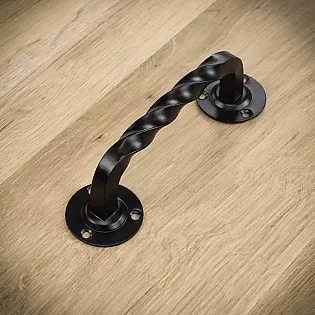 Uvijena metalna ručka za klizna vrata od čelika, crne boje, visine 14 cm, težine 160 grama, set od 4 kom.