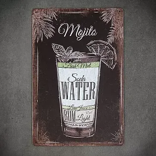 Dekoratyvinė sienų lenta Kokteilinis mojito įskaitant receptą, matmenys 20x30 cm