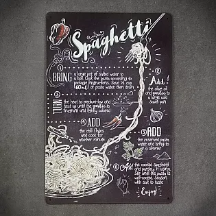 Dekoratīvā sienas plāksne, SPAGHETTI RECIPE, 30x20 cm