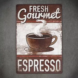 Decorative metal wall plaque, FRESH ESPRESSO, 30x20 cm