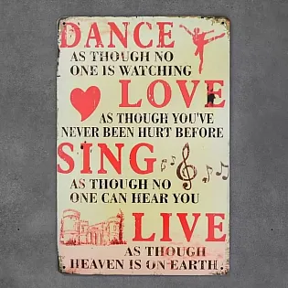 Dekoratīvā sienas plāksne, DANCE LOVE SING, 30x20 cm