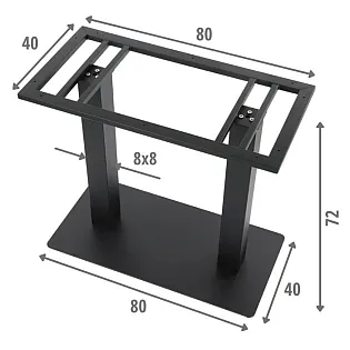 Çelikten yapılmış metal çift ayaklı masa ayağı, yükseklik 72 cm, alt tabla 80x40 cm, 110x60 cmye kadar masa tablası ebatları için, renk siyah