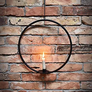 Bougeoir en métal pour une bougie, suspendu, rond, diamètre 39 cm, couleur noire, lot de 2 pcs.