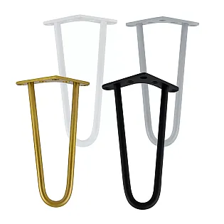 Lage metalen meubelpoten Haarspeld van twee staven met een diameter van 10 mm gemaakt van staal, hoogte 24 cm - set van 4 poten, kleuren zwart, wit, grijs, goud