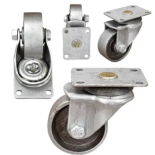 Massiiviset huonekalupyörät teräksestä ja valuraudasta, halkaisija 5 cm, kokonaiskorkeus 6,5 cm, sarja 4 kpl.