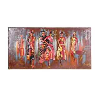 Großes 3D-Metallkunstwerk, Bild Menschen auf der Straße lebendige rote Wandkunst, Abmessungen 140x70cm