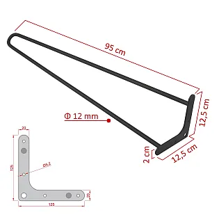 Dekoratif metal masa ayakları Ø12 bar, 95 cm yükseklik - 4 ayaklı set, siyah, beyaz, gri veya altın rengi