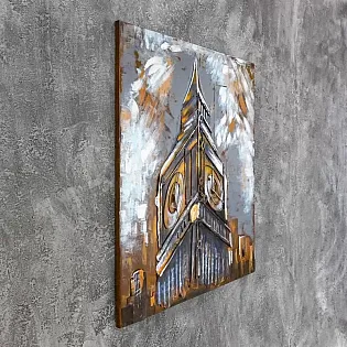 3D metal art, obraz, nástěnná dekorace Big Ben of London, v oranžových tónech, rozměr 100x100cm