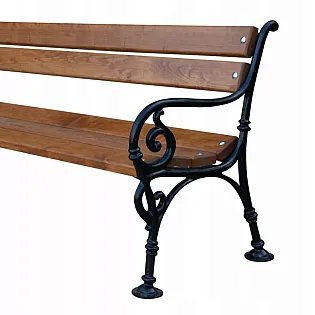 Kovová záhradná lavica Vienna, vyrobená z liatiny s jelšovými doskami, dĺžka 150 cm, hmotnosť 39 kg