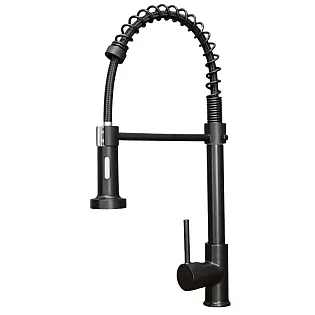 Moderná kuchynská batéria v industriálnom štýle z mosadze s výtokom otočným o 360 stupňov, výška 47 cm, dĺžka výtoku 18 cm, farba chróm alebo čierna