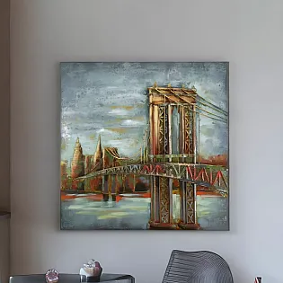 3D kovový obraz Brooklynský most za soumraku, výška 80 cm, šířka 80 cm