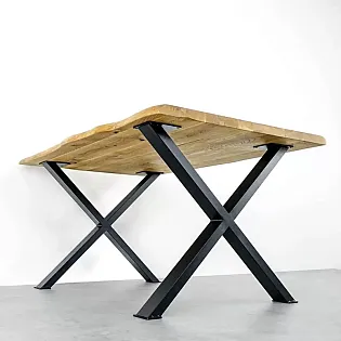 Gamba da tavolo in metallo a X robusta, elegante e minimalista in acciaio, colore nero, altezza 71 cm, larghezza 82 cm, set di 2 pz