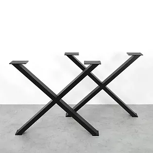 Gamba da tavolo in metallo a X robusta, elegante e minimalista in acciaio, colore nero, altezza 71 cm, larghezza 82 cm, set di 2 pz