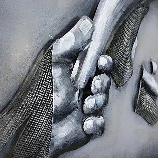 Tableau métal 3D, décoration murale Deux mains, dimensions 60x60cm