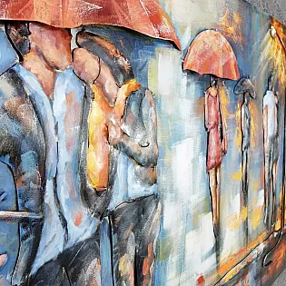 3D Metallwandbild Menschen im Regen, Maße 80x120 cm