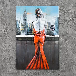 Image murale 3D en métal, décoration murale, une femme et une coupe de champagne, 80x120 cm