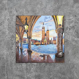 3D kovový nástěnný obraz, nástěnná dekorace, město a kanál, 100x100 cm