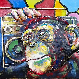 Arte in metallo 3D, scimmie giocose, 180x56 cm