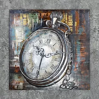 Artă metalică 3D, un ceas vechi, 100x100 cm