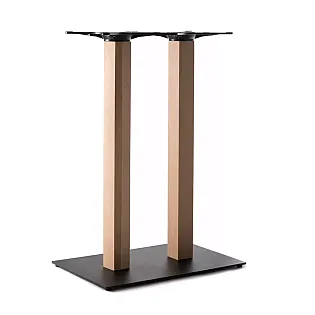 Bordbase af stål med to rå bøgetræssøjler, højde 72 cm 60 cm 106 cm, bordplader op til 140x80 cm eller Ø120 cm