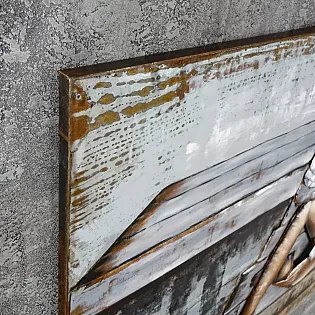 3D-Wandbild aus Metall Elegante Dame mit rotem Hut, Maße 120x70 cm